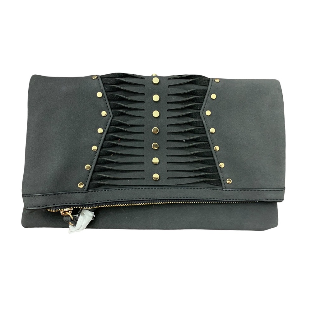 Black zipper top fold over clutch wristlet